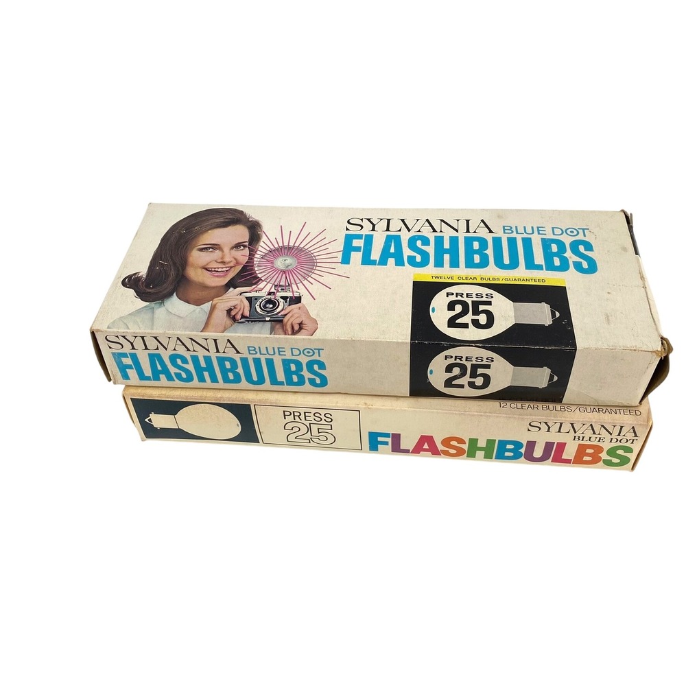 Vintage Sylvania Blue Dot Press 25 Flashbulbs 20 Clear Bulbs 2-25B Blue BulbsNOS